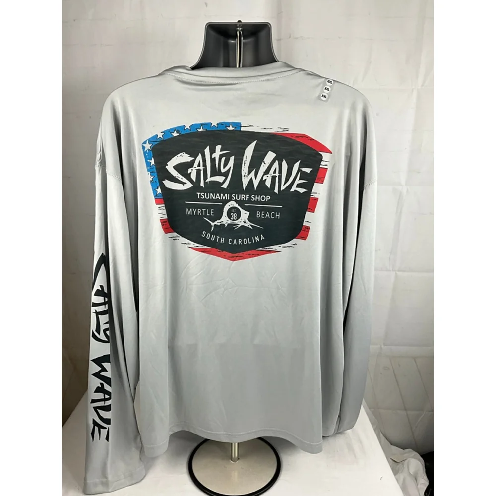 Men's Salty Wave Long Sleeve Shirt Gray/White Size XXL